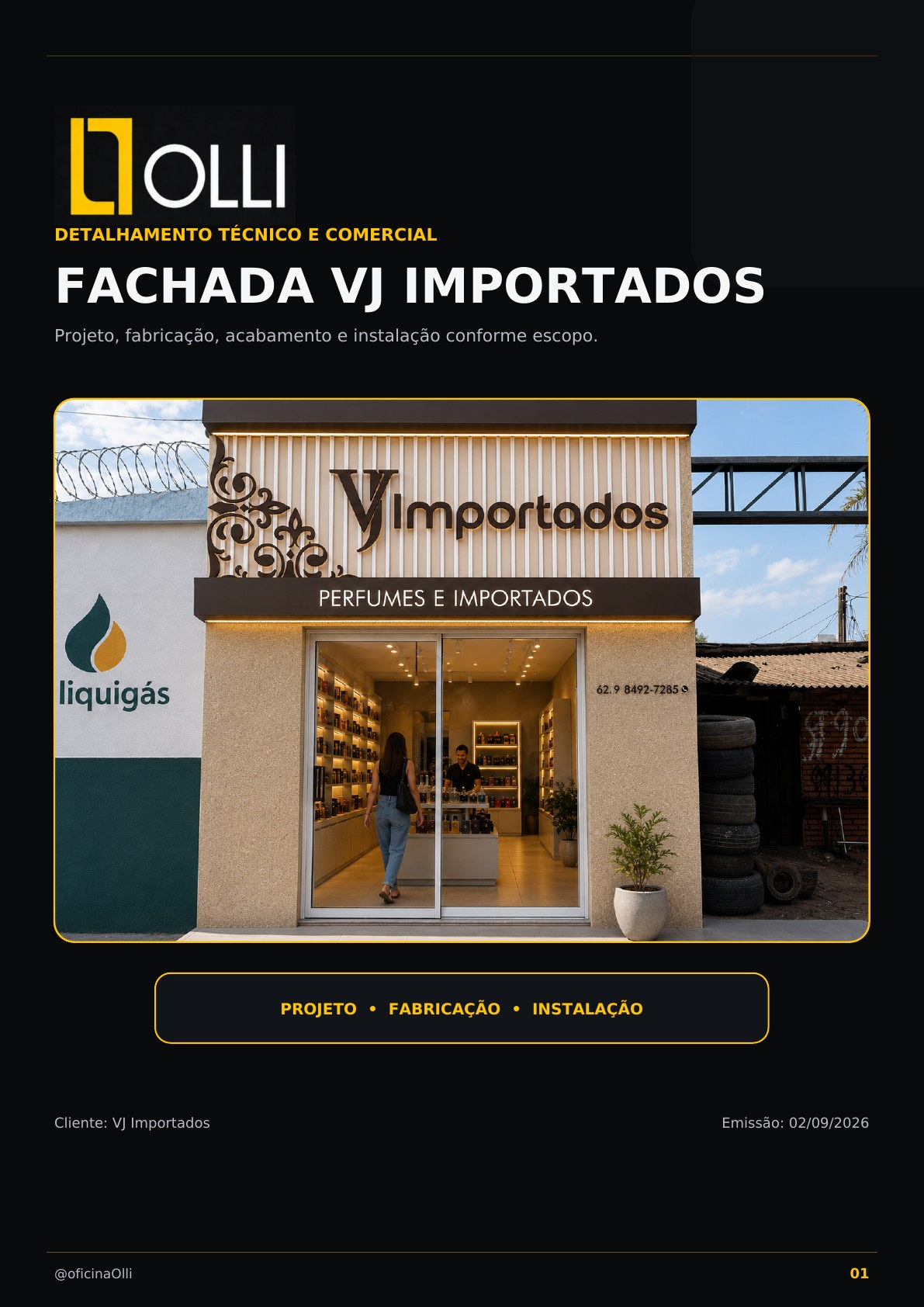 Página 1 da proposta comercial da fachada VJ Importados