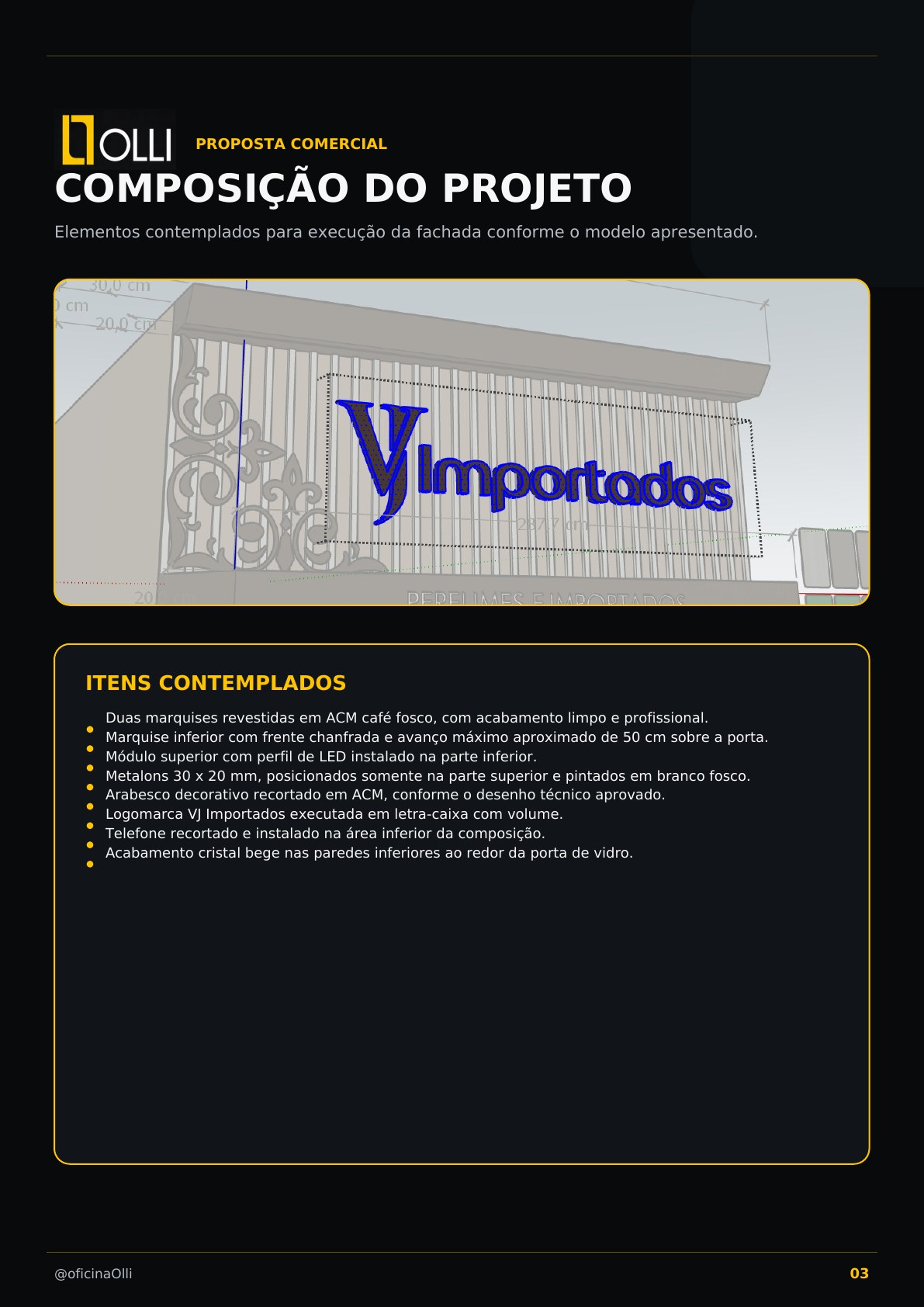 Página 3 da proposta comercial da fachada VJ Importados