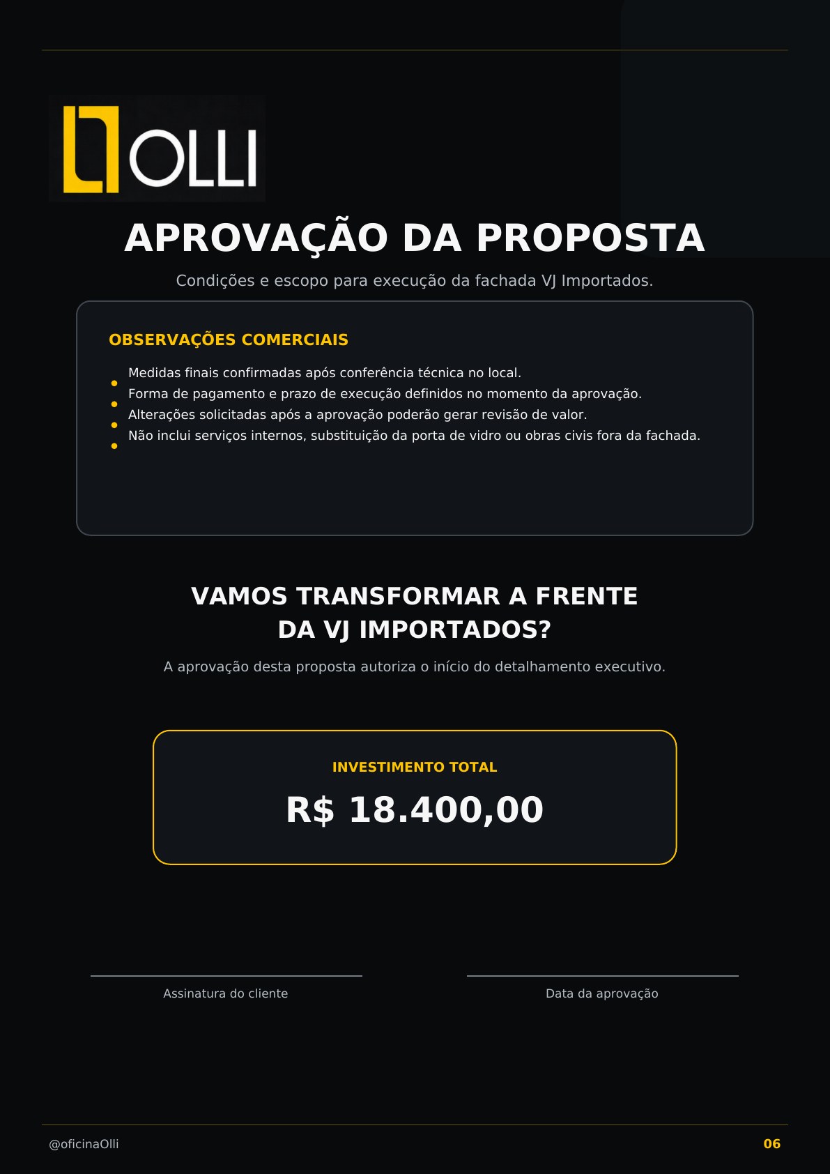 Página 6 da proposta comercial da fachada VJ Importados